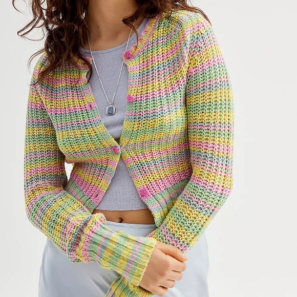 Urban Outfitters Sweaters - ♾️ Urban Outfitters Long Sleeve pastel knit cropped sweater cardigan size Small